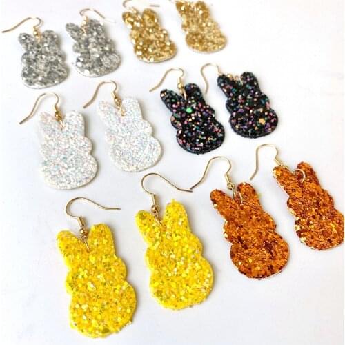 Easter Rabbit Leather Sequins Earrings Cute Bunny Shape Drop Earrings Female Fashion Jewelry Gifts Wholesale ins Style