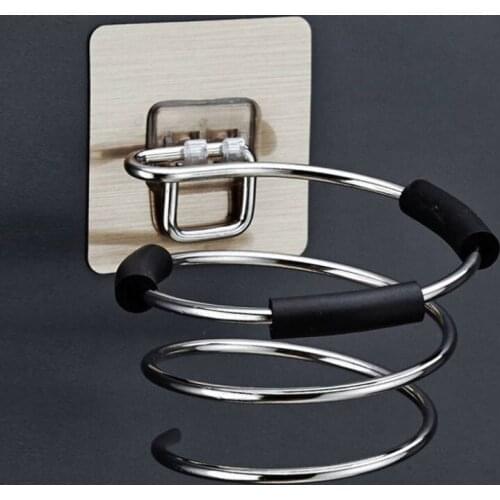 Durable Hair Dryer Holder Blower Organizer Adhesive Wall Mounted Nail Free No Drilling Stainless Steel Spiral Stand For Bathroom