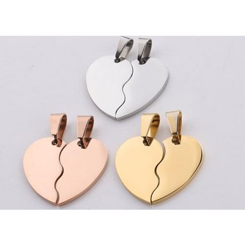 Blank Broken Heart Pendant Couples Jewelry Making DIY Findings Stainless Steel Split Heart Puzzle Charms High Polished 2set/Lot