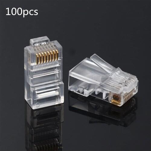 RJ-45 CAT5 Modular Plug Network Connector Crystal Heads PlatedPass Through Ethernet Cables for Cat5 Cat5e Cat6 Cable