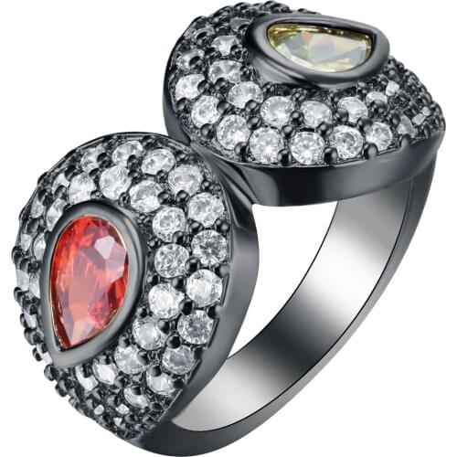 Luxury black ring red green unique arrow design zircon promise Rings fashion jewelry Engagement Rings wholesale drop shipping