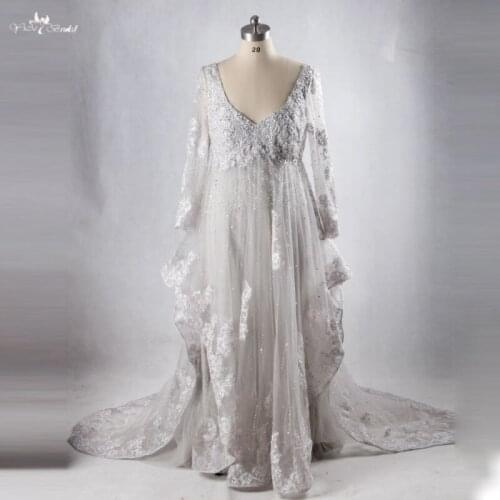 RSE710 Dubai Kaftan Long Grey Dresses Plus Size Evening Dresses