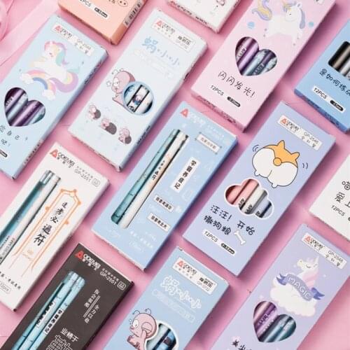 12OC/SET 0.5/0.38/0.35mm Gel Pen Anime Series Black Water Pen Office Carbon Pen Student Pen Cute School Supplies Wholesale