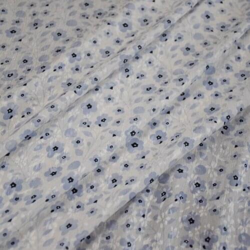 Light Gray Blue Floral Digital Printing Jacquard Chiffon Dress Shirt Womens Handmade DIY Fabric