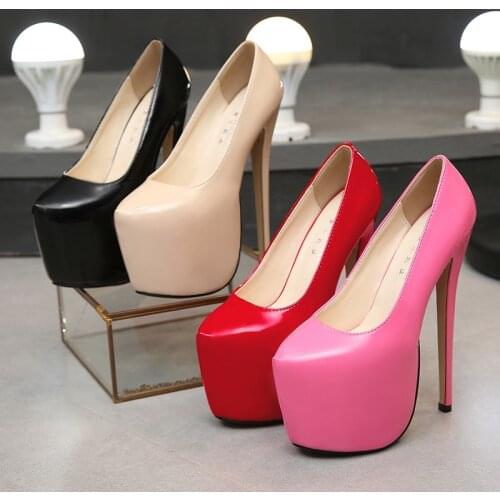 Spring/Autumn Sexy Wedding Fetish Round Toe Woman Pumps Platform Ultra High Heel 18CM Pumps Women Shoes Black Red Large Size 44