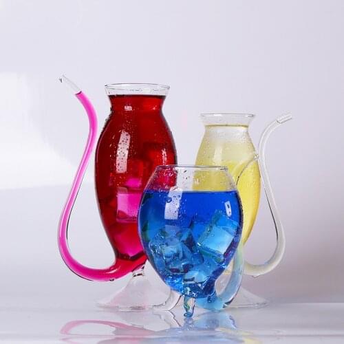 Creative 193ml/300ml/340ml Devil Red Wine Glass Transparent Cup Mug With Built in Drinking Tube Straw Water Cup for Home Bar