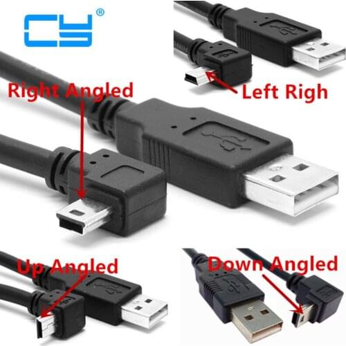 USB 2.0 Male to Mini USB B Type 5pin 90 Degree Up & Down & Left & Right Angled Male Data GPS Cable 0.25m/0.5m/1.8m/5m