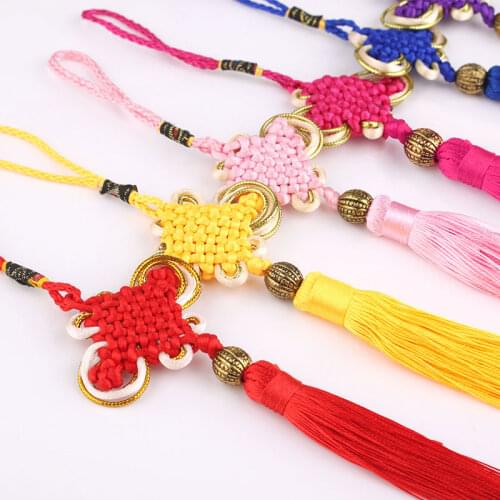 Hand-Knitted Rope Chinese Knot Tassel Fringe Finished Product Car Pendant Small Hanging Ornament Gold Lanyard Decoration