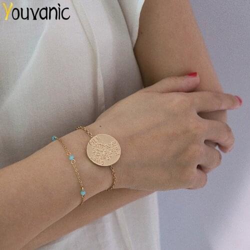 Youvanic Bohemian Punk Big Coin Charms Bracelet Beads Gold Chain Bracelets Bangles For Women Femme Female Fashion Jewelry 0221
