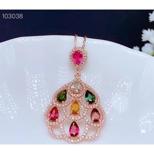 CoLife Jewelry Elegant Tourmaline Pendant for Party 8 Pieces Natural Tourmaline Silver Pendant 925 Silver Tourmaline Jewelry