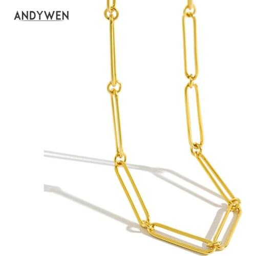 ANDYWEN 925 Sterling Silver 2021 Horoscope Chain Long Choker Necklace 40cm Square Fine Jewelry Rock Punk Jewelry For Women
