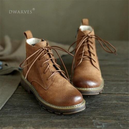 Martin Boots Women Leather Lace-Up Oxfords Round Toe Tpr Sole Leather Ankle Booties Brown women boots 2020