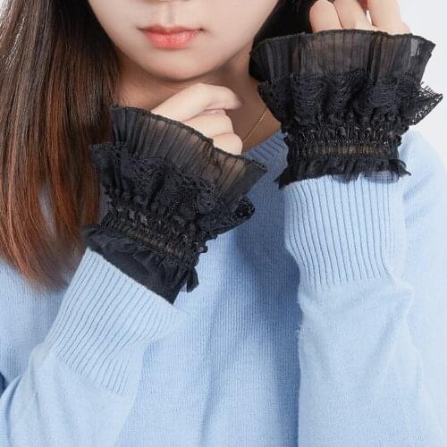 2020 New Fake Flare Sleeves Women Lace Floral Pleated Fake Cuff Ruffles Wrist Warmer Solid Color Detachable Fake Sleeves