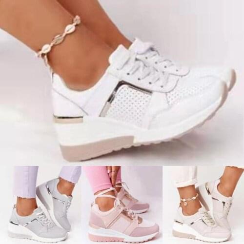 Women Spring Wedges Shoes Women Height Heel Lace Up Casual Shoes Platform Comfort Walking Ladies Shoes