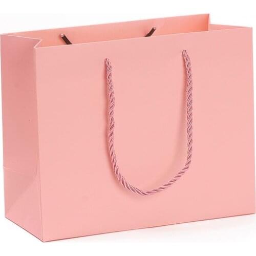 10Pcs Pink Kraft Paper Bags Festival Gift Bags with Handles Wedding Birthday Party Storage Bag Clothes Shoes Shopping Packing