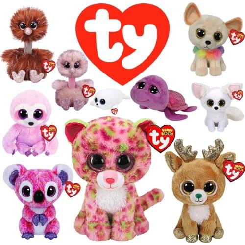 15 CM Ty Beanie Ostrich Elephant Tortoise Sloth Leopard Koala Deer Fox Seal Animal Doll Plush Toys Boys and Girls Birthday Gift
