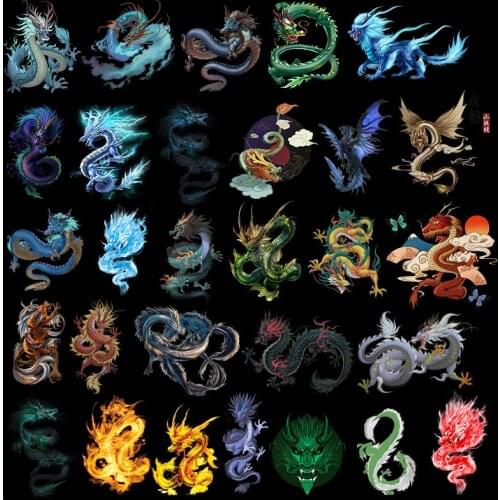 29 models New Cool Dragon Kirin Heat Transfer Vinyl Sticker Flame Dragon Patches For Clothes Applique Iron On T-Shirt Printing