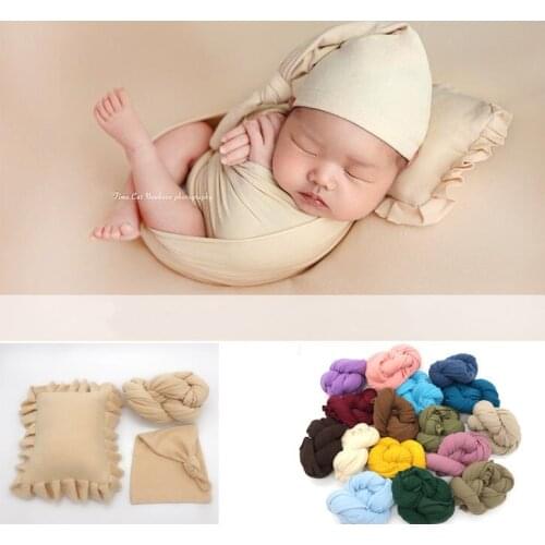 3Pcs/Set Newborn Photography Props Pillow Hat Wrap Blanket For Baby Photo Soft Stretch Pure Color Photography Props
