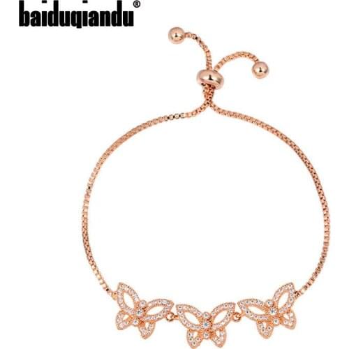 Baiduqiandu Cubic Zirconia Crystal Adjustable CZ Zircon Butterfly Bracelets for Women Girls Jewelry Gifts