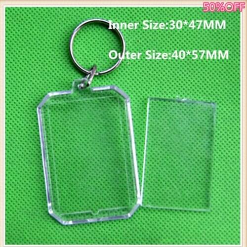 50pcs/lot Octagon Transparent Blank Insert Photo Picture Frame Key Ring Split keychain Blank Acrylic Keychains