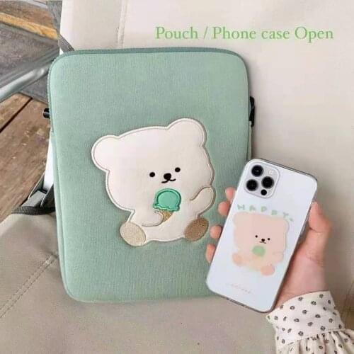 Green Bear 11 inch Laptop Sleeve Bag for iPad Air 4 Ice Cream Mac Ipad Pro 9.7 10.8 13 14.5 15 inch Laptop Tablet Inner Case Bag