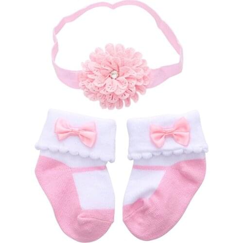 Baby Girl Headband Socks Set Lace Flower Newborn Princess Elastic Hair accessories Soft Cotton Baby Socks Baby Shower Gift 0-1Y