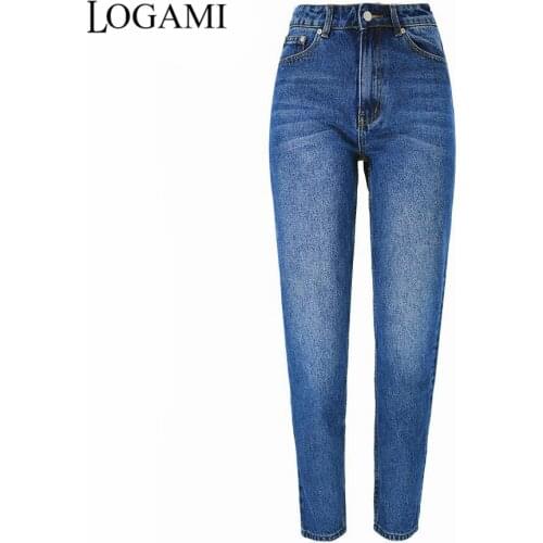 LOGAMI Jeans Woman High Waist Casual Straight Womens Jeans Ladies Denim Pants