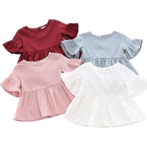 Summer Lotus Leaf Sleeve Girl Clothes Baby T Shirts White Pink Yellow Colors Long Sleeve Dots T-shirt Baby Cotton Tops