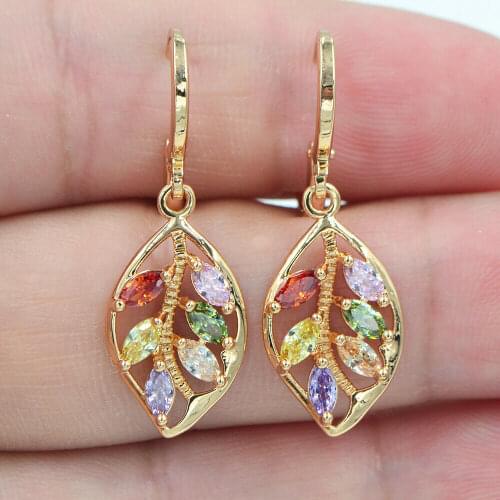 Gold Filled Female Rainbow Leaf Earrings Jewelry