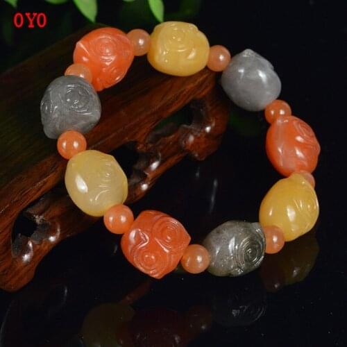 Natural golden silk jade A goods beaded bracelet owl golden silk jade bracelet