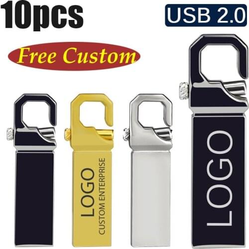 Cheaper USD2.0 Metal buckle 8G 16G 32G 64G USB 10PCS stick pendrive memory USB Flash Drives laser Logo free