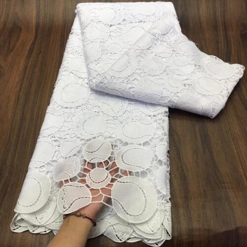 Nigeria White Guipure Lace Fabric 2021 High Quality Embroidery African Umbilical Cord Lace Water-soluble Fabric 5yards J4732
