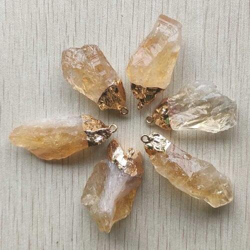New Fashion high quality natural yellow cyrstal Irregular shape pendants for jewelry making 6pcs/lot Wholesale free shipping
