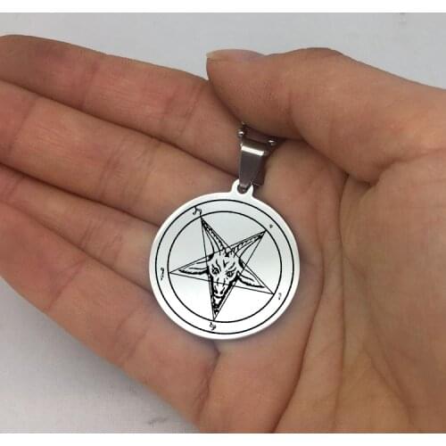 Sigil of Baphomet Necklace Stainless Steel Beads Chain Disc Pendant Necklaces Jewelry Best Gift for Friend YP6714