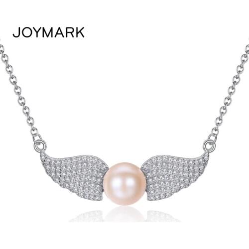 Angel Wings Shape Flat Bead Natural Freshwater Pearl S925 Sterling Silver Pendant Necklace For Women Birthday Gift JPN317