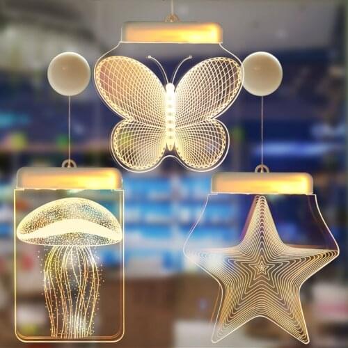 Festival Window Decorative Wall Mounted Christmas Pendant Night Light Home Bedroom Warm White Butterfly Hanging Lamp