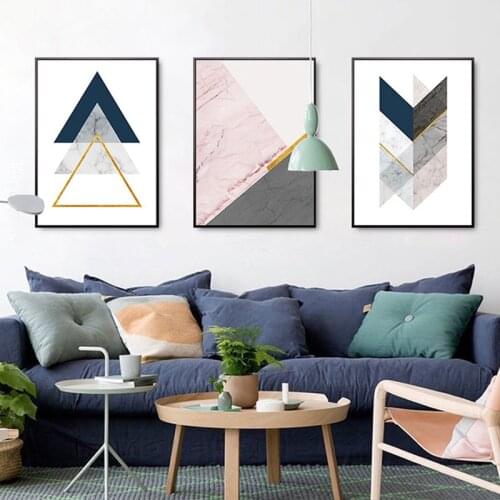 Spray Color Abstract Geometry Stone Round Yellow Line Pink Marble Texture Canvas Painting Sofa Wall Picture Poster Room Decorati