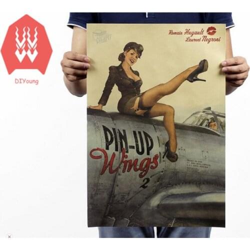 Retro World war 2 sexy pin up girl Poster decorative painting vintage posters kraft painting Military bar wall sticker