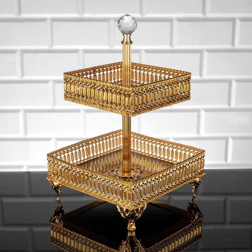 Serving Tray Luxury 2 levels 2 Floor Service Plate Golden Silver Square Turkish Arabic Oriental Eastern