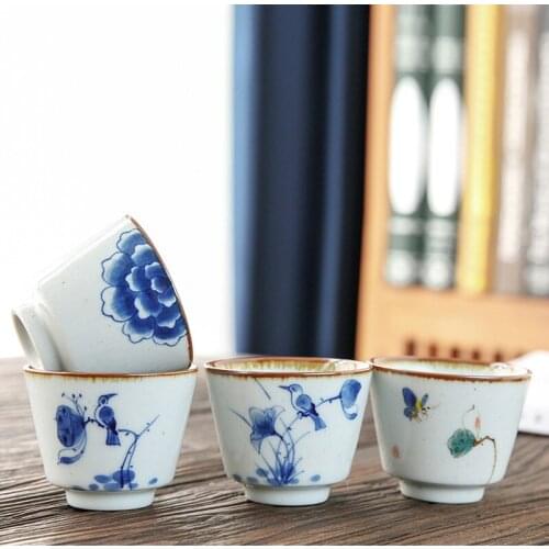 Hand-painted Flower Tea Cup Garden Bird Ilustration Ceramic Master Cup Drinking Single Teacup Household