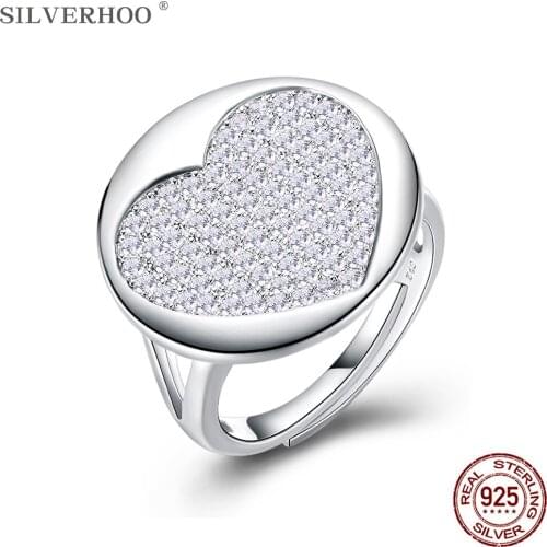 SILVERHOO 925 Sterling Silver Rings For Women Minimalist Large Heart Cubic Zircon Wedding Engagement Ring Hot Sale fine jewelry