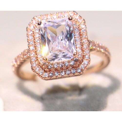 Sparkling Luxury Jewelry Promotion Rings 925 Silver&Rose Gold Fill High Quality Princess Zirconia Square CZ Wedding Band Ring