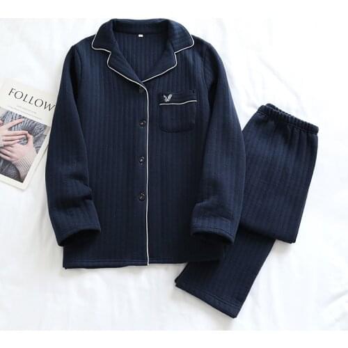 Japanese Winter keep warm pajama sets men sexy Navy style thicken 100% scuba cotton simple indoor sleepwear men homewear