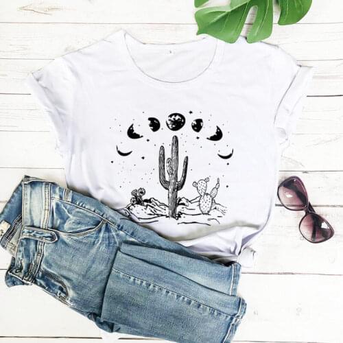 Cactus Moon and Desert New Arrival 100%Cotton Funny T Shirt Cactus shirt landscape tee Adventure Shirts Planet Shirt