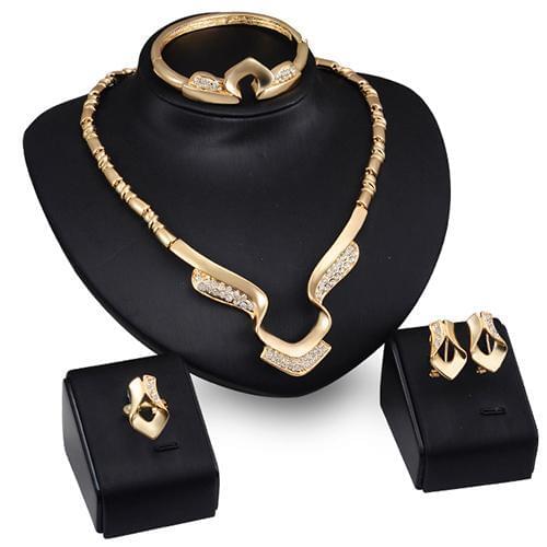 Womens Stylish Banquet Party Alloy Choker Necklace Bracelet Ring Earrings Set Women jewelry