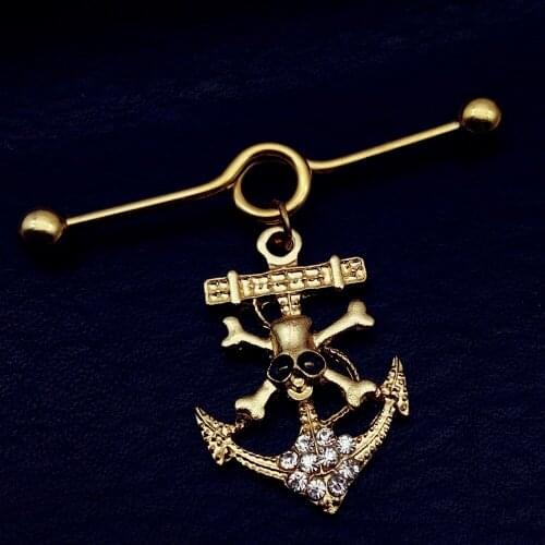 1pcs Top Quality skull anchor Fashion Earring 316L Stainless Steel Industrial Piercing Barbell Body Jewelry