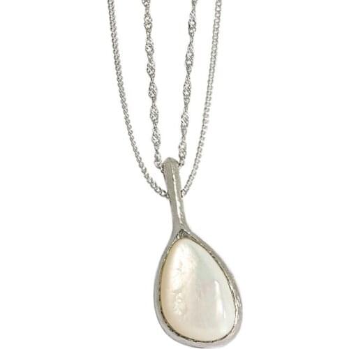 100% Authentic 925 Sterling silver Double Rows necklace Waterdrop pendant Jewelry Mothers' Gift TLX1095