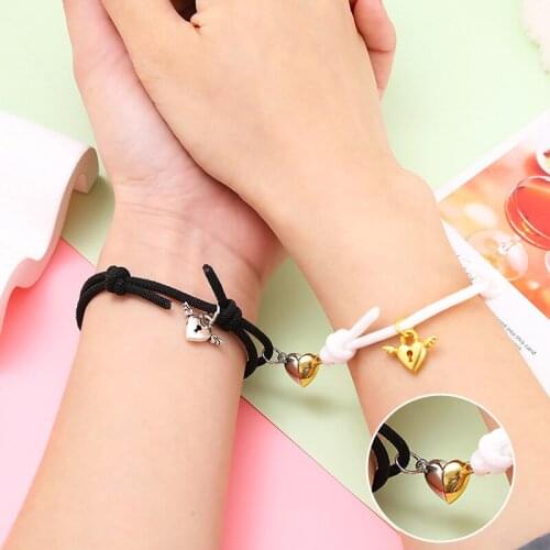 2pcs/set magnet Heart couple bracelet hand woven Bracelet adjuatable rope lovers Bracelets long distance friendship Jewelry