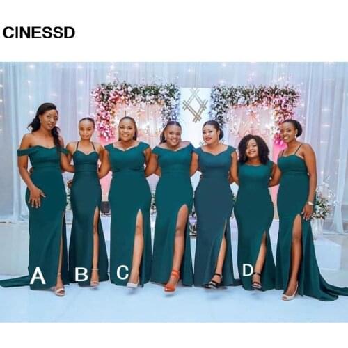 2021 Long Bridesmaid Dresses Sexy Slit Mermaid Wedding Party Dress African Black Girls Formal Prom Gown vestidos Custom