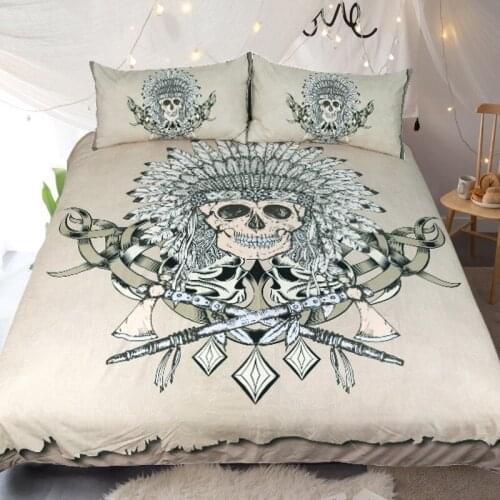 Indian Skull Pattern High Quality Home Textile Quilt Cover with 2 Pillowcase 3D Printing Bedding 3 Pcs Set and Sheet